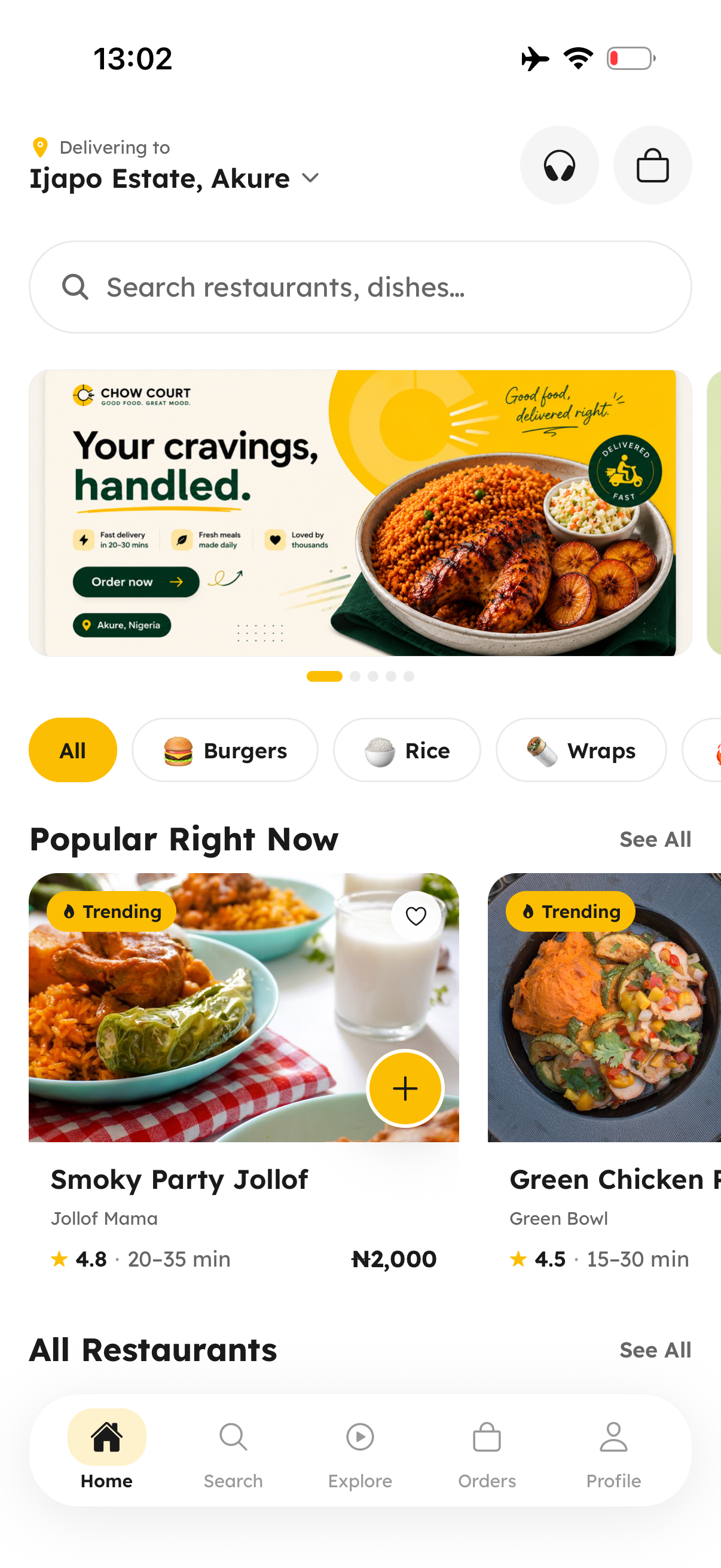Chow Court app — home screen